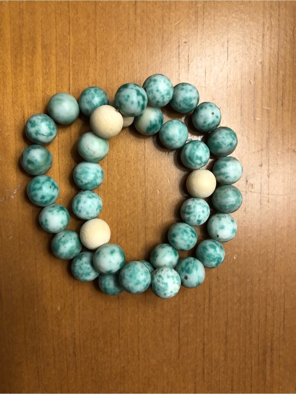 Handmade Green and Cream Beaded Stretch Bracelet - Women Jewelry